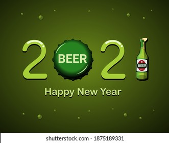 2021 Happy New Year celebration with beer product symbol theme template. concept in cartoon illustration vector