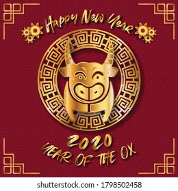 2021 Happy New year. Chinese new year. Year of the ox . golden ox on red background. vector illustration.