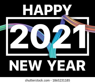 2021 Happy New Year with colorful abstract paint stroke shape. Greeting card with colorful abstract fluid twisted shape. Trendy design Vector illustration