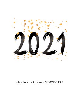 2021 happy new year with confetti detailed style icon design, Welcome celebrate and greeting theme Vector illustration