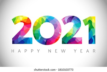 2021 Un concepto de Feliz Año Nuevo. Logotipo de vidrio manchado. Resumen de plantilla de diseño gráfico aislado. Números decorativos. Dígitos de color. Hasta un 20% de descuento en la idea. Decoración creativa y colorida