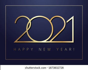 2021 A Happy New Year congrats concept. Classic thin style logotype. Abstract isolated graphic design template. Gold gradient digits. Vector mask idea. Creative decoration. Greeting or invitation card