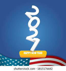 2021 Feliz año nuevo diseño creativo fondo o tarjeta de saludo con texto. vectores 2021 números de año nuevo aislados en el fondo de la bandera de ee.uu.
