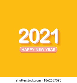 2021 Feliz año nuevo diseño creativo fondo o tarjeta de saludo con texto. vectorial 2021 números de año nuevo con sombra aislada en fondo abstracto naranja