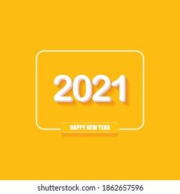 2021 Feliz año nuevo diseño creativo fondo o tarjeta de saludo con texto. vectorial 2021 números de año nuevo con sombra aislada en fondo abstracto naranja