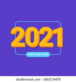 2021 Happy new year creative design background or greeting card with text. vector 2021 new year orange 3d numbers with shadow isolated on blue abstract background