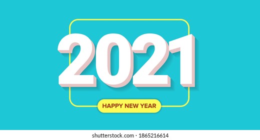 2021 Happy new year creative design horizontal banner background or greeting card with text. vector 2021 new year numbers with shadow isolated on azure abstract background