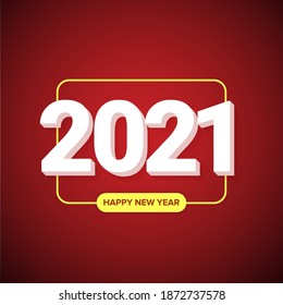 2021 Happy new year creative design background or greeting card with text. vector 2021 new year numbers with shadow isolated on red abstract background