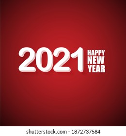 2021 Gutes neues Jahr kreativer Design Hintergrund oder Grußkarte mit Text. Vektor-Zahlen des neuen Jahres 2021 mit Schatten einzeln auf rotem abstraktem Hintergrund
