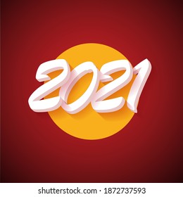 2021 Feliz año nuevo diseño creativo fondo o tarjeta de saludo con texto. vectores 2021 números de año nuevo con sombra aislada en fondo rojo abstracto