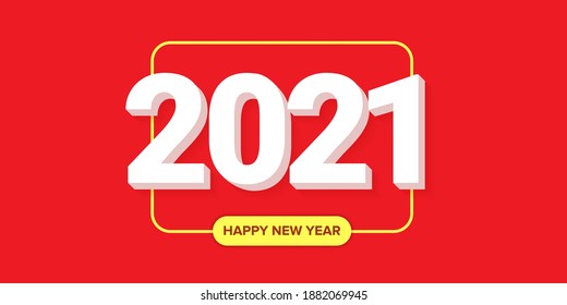 2021 Feliz año nuevo diseño creativo horizonte fondo de banner o tarjeta de saludo con texto. vectores 2021 números de año nuevo con sombra aislada en fondo rojo abstracto