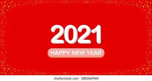 2021 Feliz año nuevo diseño creativo horizonte fondo de banner o tarjeta de saludo con texto. vectores 2021 números de año nuevo con sombra aislada en fondo rojo abstracto