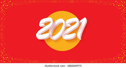 2021 Happy new year creative design horizontal banner background or greeting card with text. vector 2021 new year numbers with shadow isolated on red abstract background