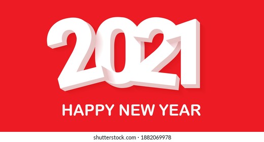 2021 Feliz año nuevo diseño creativo horizonte fondo de banner o tarjeta de saludo con texto. vectores 2021 números de año nuevo con sombra aislada en fondo rojo abstracto