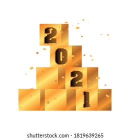 2021 feliz año nuevo cubos oro estilo detallado diseño ícono, Bienvenida celebrar y tema de bienvenida Ilustración vectorial
