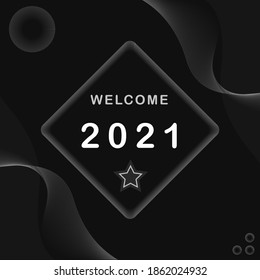 2021 glückliches neues Jahr-Design, willkommen 2021 Design schwarz-weißer Vektorgrafik