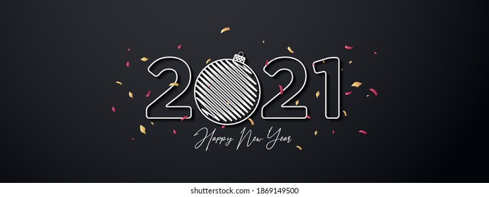 2021 Happy New Year design template with creative lettering and decorative elements. Greeting Card, poster, banner for Merry Christmas and Happy New Year Celebration