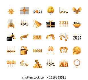 2021 happy new year detailed style 30 icon set design, Welcome celebrate and greeting theme Vector illustration