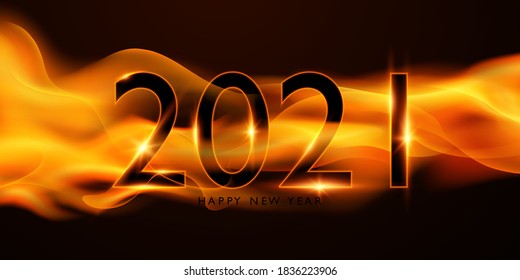 2021 Happy New Year Effect burning red hot sparks realistic fire abstract background