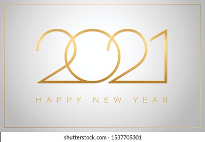 2021 Happy New Year elegant greeting card vector illustration - golden 2021 logo numbers on a shiny silver background - perfect typography for 2021 save the date designs