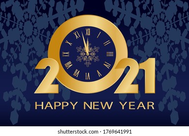 2021, happy new year, elegant vector illustration, golden numbers 2021 logo on a blue background