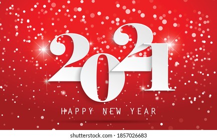 2021 Happy New Year elegant design - vector illustration of paper cut White color 2021 logo numbers on red background - perfect typography for 2021 save the date luxury designs and new year.