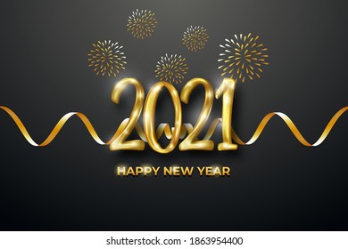 2021 Happy New year, elegant text number with golden style.