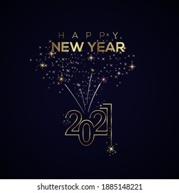 2021 Happy new year fireworks golden line design numbers with black background