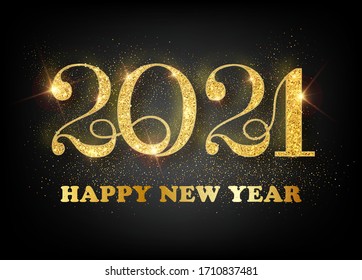 2021 Happy new year. Gold Numbers Design of greeting card. Gold Shining Pattern. Happy New Year Banner with 2021 Numbers on Bright Background. Vector illustration.