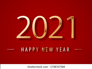 2021 Happy new year. Gold Numbers Design of greeting card on a red background. Happy New Year Banner with 2021 Numbers on Luxury red Background. Vector illustration.