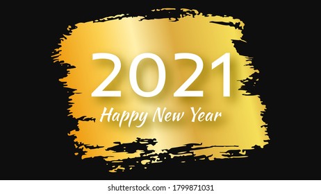 2021 Happy New Year gold background. Abstract backdrop with a white inscription  on dark for Christmas holiday greeting card, flyers or posters. Vector illustration