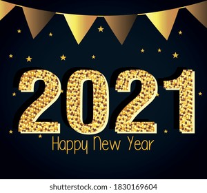 2021 Happy new year with gold banner pennant design, Welcome celebrate and greeting theme Vector illustration