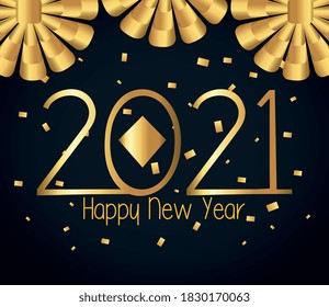 2021 Happy new year with gold gifts bows design, Welcome celebrate and greeting theme Vector illustration