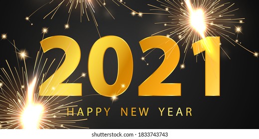 2021 Happy New Year Gold background design firework and christmas themed Celebration party banner and cards.