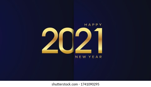 2021 happy new year with golden number on the blue background