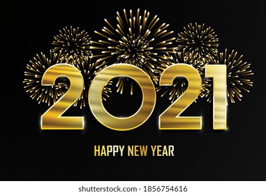 2021, Happy New Year. New Year golden background with fireworks. Vector illustration.