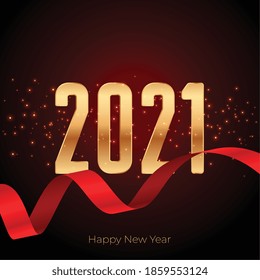 2021 happy new year golden background with ribbon