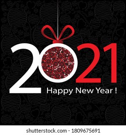 2021 Happy New Year greeting design with black textured background.