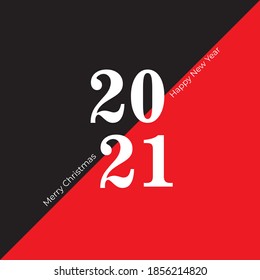 2021 Happy New Year greeting card. Logo numbers black and white 2020 and text on light background. Vector Illustration