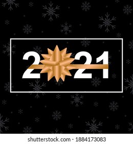 2021 happy new year greeting card with golden gift bow