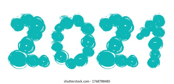 2021 Happy New Year.  Hand drawn illustration.