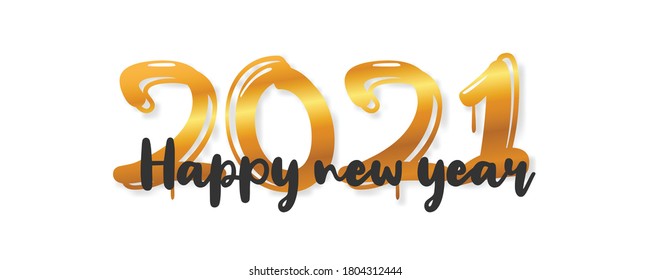 2021 Happy New Year Hand drawn line text ,script text hand lettering. Design template Celebration typography poster, banner or greeting card for Merry Christmas and happy new year. Vector Illustration