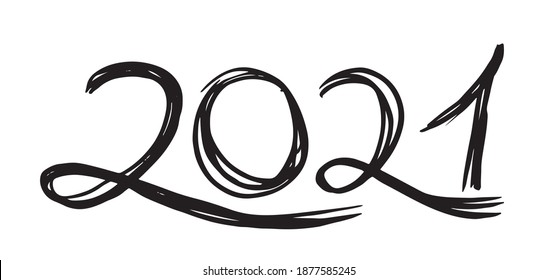 2021 Happy New Year. Hand drawn illustration.