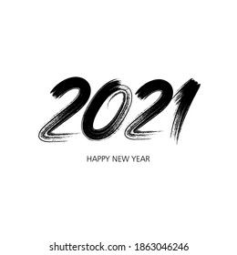 2021 Happy New Year. Handwritten calligraphy brush numbers for Chinese Year of the Ox. Minimalistic design template. Perfect for greeting card, poster, banner. Vector Illustration