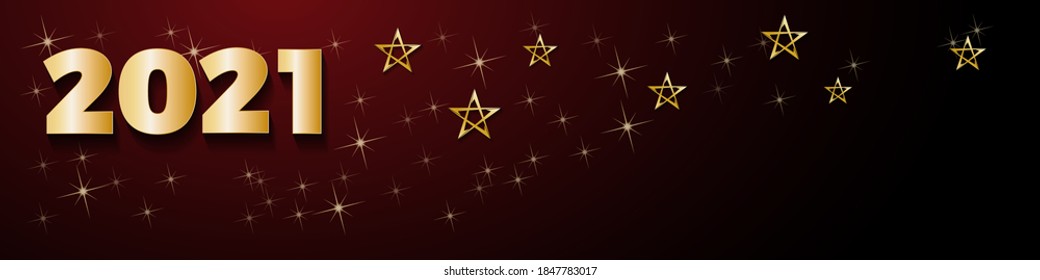 2021 Happy New Year header background, golden stars 