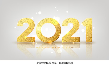 2021 Happy New Year holiday banner. Vector illustration with golden numbers with sparkling sand. Merry Christmas and Happy New Year holiday symbol template.