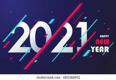 2021 Happy New Year. Holiday greeting card design template. Party poster, banner motion elements. Wallpaper, cover, background. Vector illustration. EPS 10