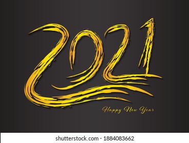2021 Happy New Year and happy holidays, 2021 text design Gold color, Handwritten calligraphy text lettering. Cover Calendar 2021, Festive design template, greeting card, poster, banner. Vector