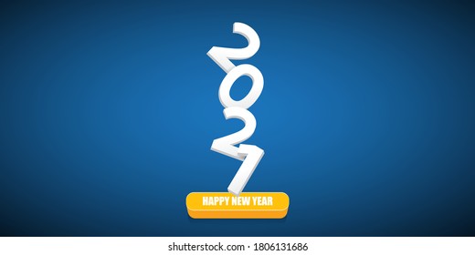 2021 Happy new year horizontal banner background or greeting card with text. vector 2021 new year numbers isolated on blue horizontal background