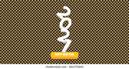 2021 Happy new year horizontal banner background or greeting card with text. vector 2021 new year numbers isolated on abstract golden horizontal background